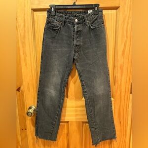 We The Free High Rise Black Raw Hem Straight Jeans